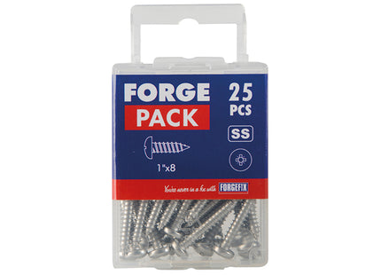Forgefix Self-Tapping Screw Pozi Compatible Pan Head Ss 1In X 8 Forgepack 25