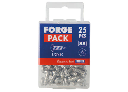 Forgefix Self-Tapping Screw Pozi Compatible Pan Head Ss 1.1/2In X 10 Forgepack 25