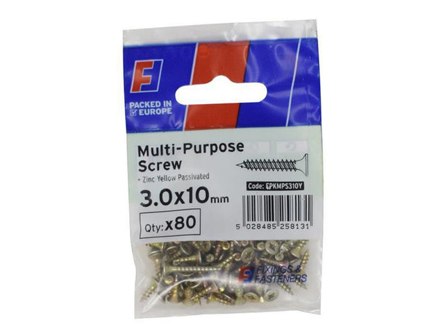 Forgefix Multi-Purpose Pozi Screw Csk St Zyp 3.0 X 10Mm Forgepack 80
