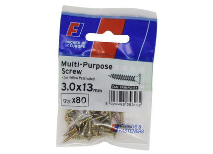 Forgefix Multi-Purpose Pozi Screw Csk St Zyp 3.0 X 13Mm Forgepack 80