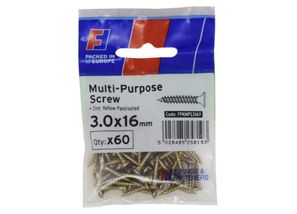 Forgefix Multi-Purpose Pozi Screw Csk St Zyp 3.0 X 16Mm Forgepack 60