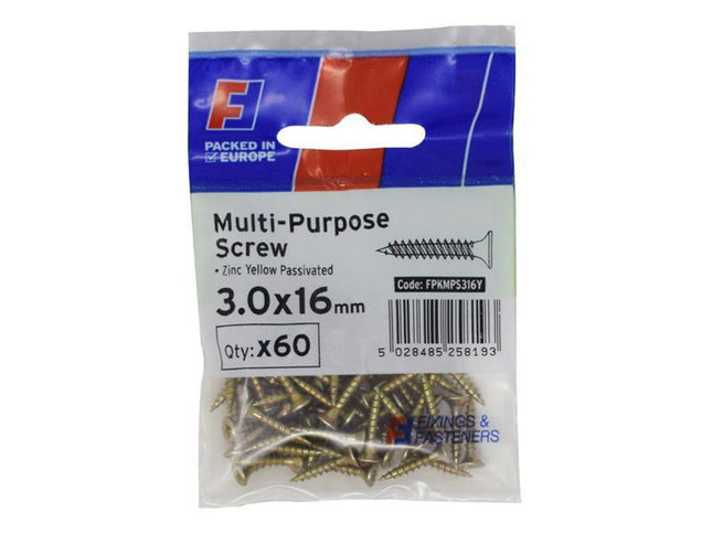 Forgefix Multi-Purpose Pozi Screw Csk St Zyp 3.0 X 16Mm Forgepack 60