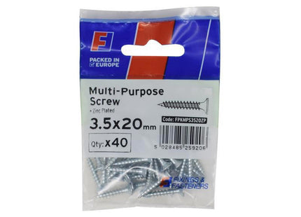 Forgefix Multi-Purpose Pozi Screw Csk St Zp 3.5 X 20Mm Forgepack 40