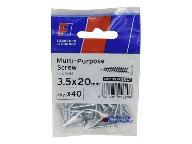 Forgefix Multi-Purpose Pozi Screw Csk St Zp 3.5 X 20Mm Forgepack 40