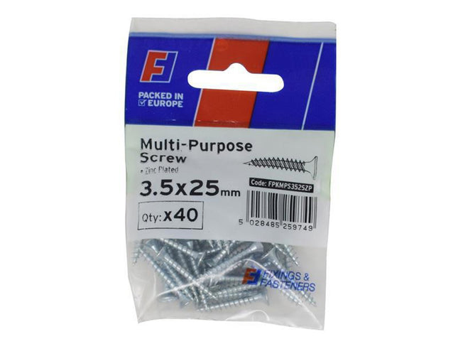 Forgefix Multi-Purpose Pozi Screw Csk St Zp 3.5 X 25Mm Forgepack 40