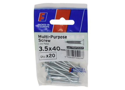 Forgefix Multi-Purpose Pozi Screw Csk St Zp 3.5 X 40Mm Forgepack 20