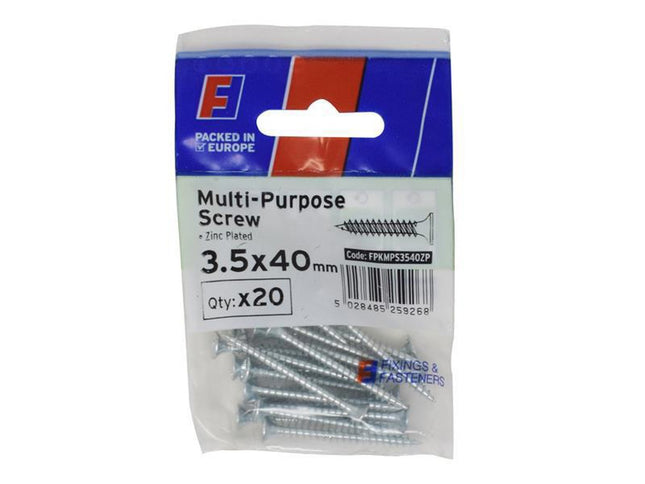 Forgefix Multi-Purpose Pozi Screw Csk St Zp 3.5 X 40Mm Forgepack 20