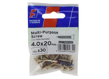 Forgefix Multi-Purpose Pozi Screw Csk St Zyp 4.0 X 20Mm Forgepack 30