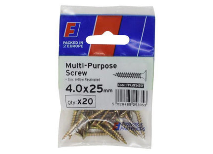 Forgefix Multi-Purpose Pozi Screw Csk St Zyp 4.0 X 25Mm Forgepack 20