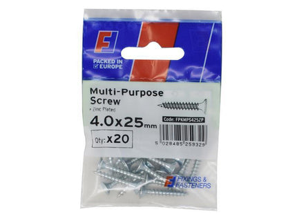 Forgefix Multi-Purpose Pozi Screw Csk St Zp 4.0 X 25Mm Forgepack 20