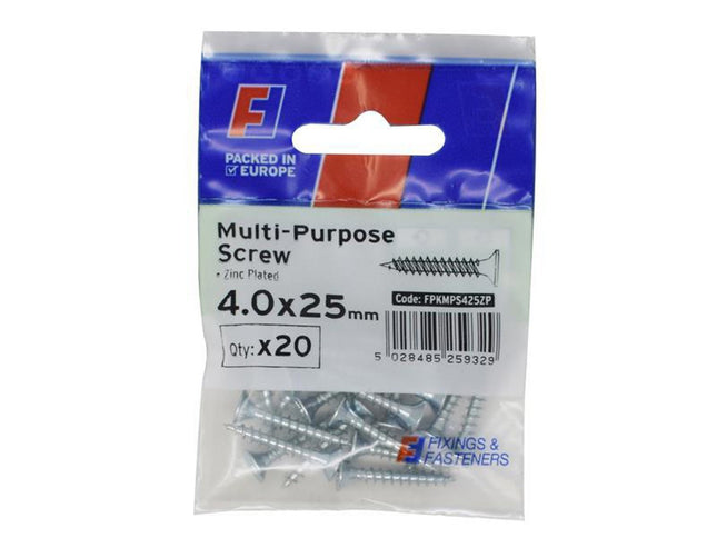 Forgefix Multi-Purpose Pozi Screw Csk St Zp 4.0 X 25Mm Forgepack 20