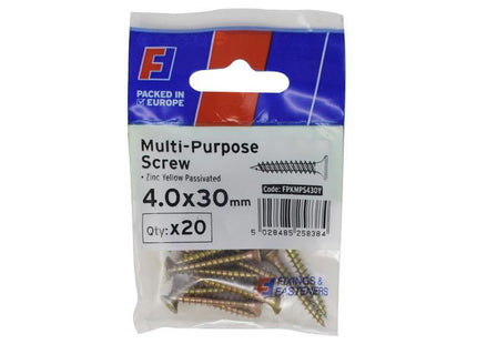 Forgefix Multi-Purpose Pozi Screw Csk St Zyp 4.0 X 30Mm Forgepack 20