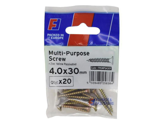 Forgefix Multi-Purpose Pozi Screw Csk St Zyp 4.0 X 30Mm Forgepack 20