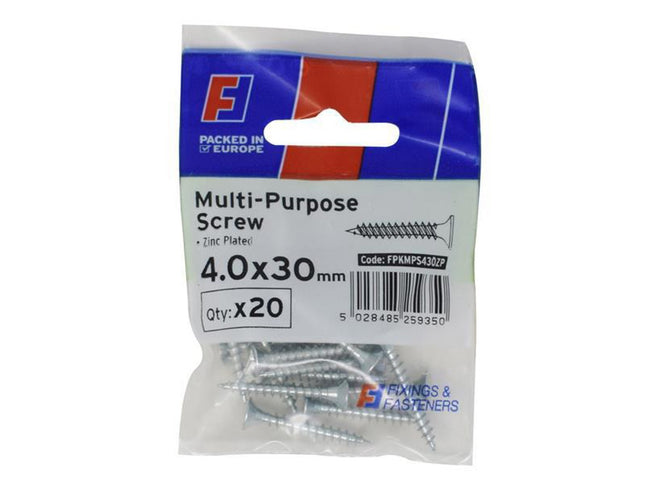 Forgefix Multi-Purpose Pozi Screw Csk St Zp 4.0 X 30Mm Forgepack 20
