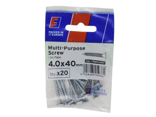 Forgefix Multi-Purpose Pozi Screw Csk St Zp 4. X 40Mm Forgepack 20