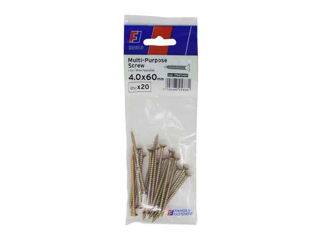 Forgefix Multi-Purpose Pozi Screw Csk St Zyp 4.0 X 60Mm Forgepack 20