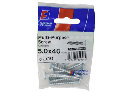 Forgefix Multi-Purpose Pozi Screw Csk St Zp 5.0 X 40Mm Forgepack 10