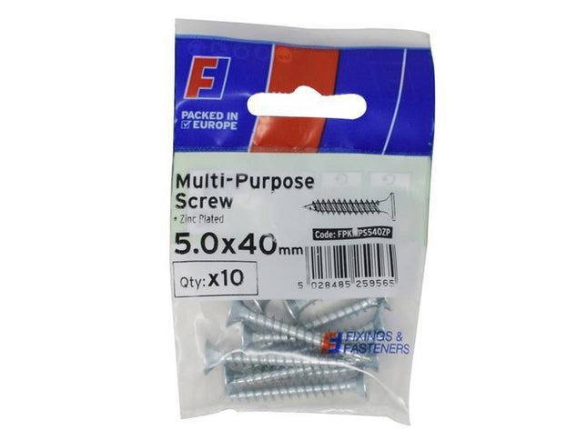 Forgefix Multi-Purpose Pozi Screw Csk St Zp 5.0 X 40Mm Forgepack 10
