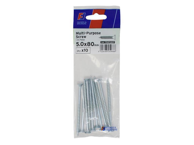 Forgefix Multi-Purpose Pozi Screw Csk St Zp 5.0 X 80Mm Forgepack 10