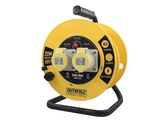 Faithfull Power Plus Open Cable Reel 110V 20M 16A 2 Socket (1.5Mm Cable)