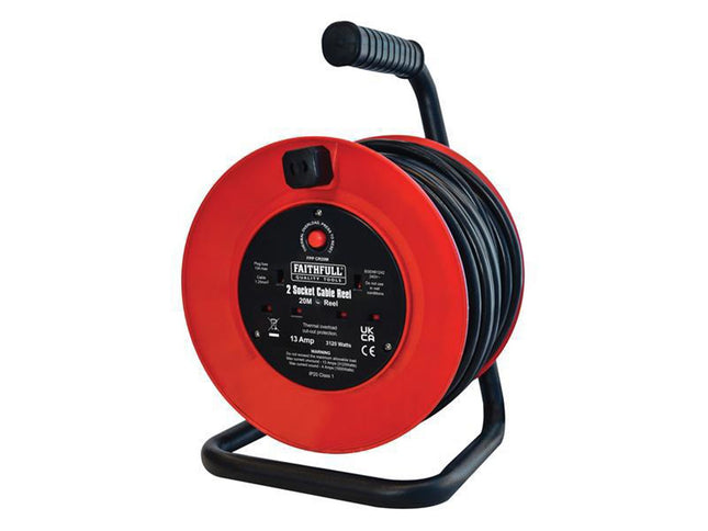 Faithfull Power Plus Open Drum Cable Reel 240V 13A 2-Socket 20M
