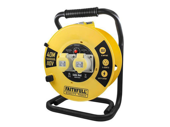 Faithfull Power Plus Open Cable Reel 110V 40M 16A 2 Socket (1.5Mm Cable)