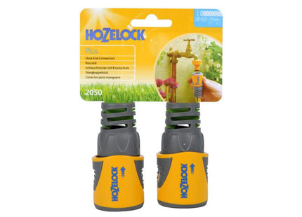 Hozelock 2050 Hose End Connector Plus For Ø12.5-15mm (1/2-5/8In) Hose (Twin Pack)