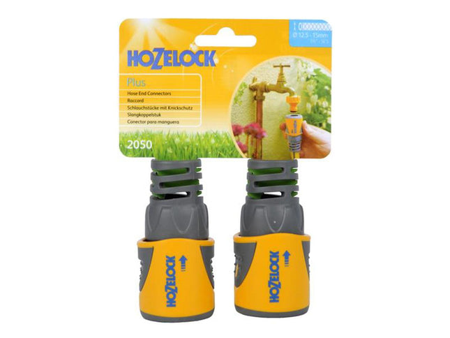 Hozelock 2050 Hose End Connector Plus For Ø12.5-15mm (1/2-5/8In) Hose (Twin Pack)
