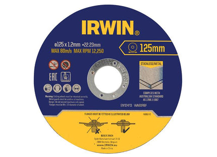IRWIN Metal Cutting Disc 125 x 1.2 x 22.2mm Tin of 10