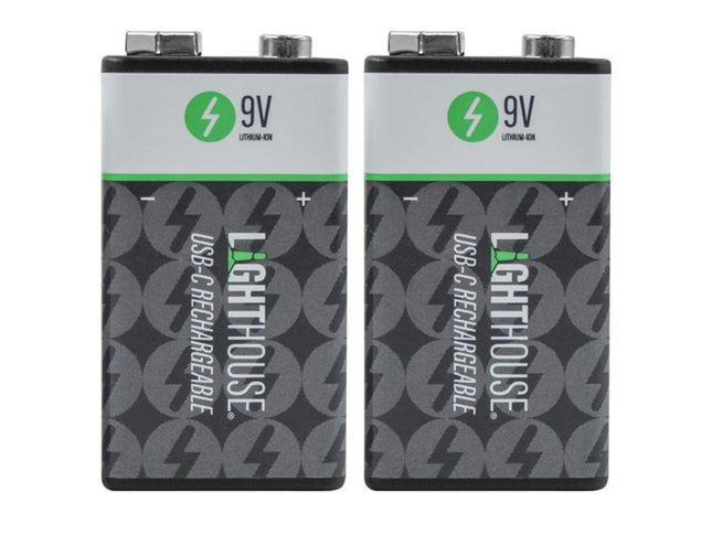 Lighthouse 9V Usb-C Rechargeable Li-Ion Battery Pack Of 2