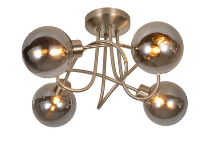 Denton 4 Light Semi Flush Satin Silver Smoke Glass Ceiling Light