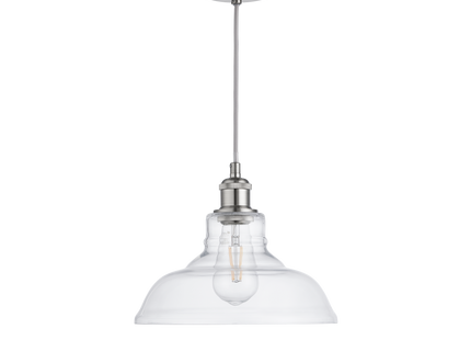 Witton Modern Glass Pendant Satin Silver Ceiling Light 28Cm