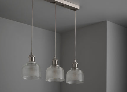 Lyngate 3 Light Industrial Diner Bar Pendant With Holophane Glass Stainless Steel