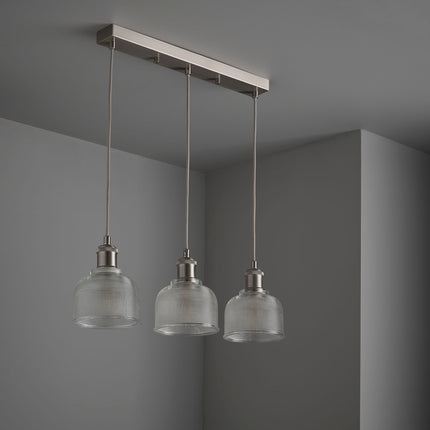 Lyngate 3 Light Industrial Diner Bar Pendant With Holophane Glass Stainless Steel