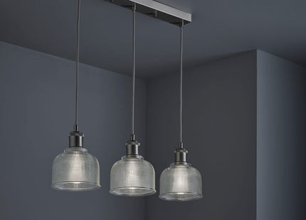 Lyngate 3 Light Industrial Diner Bar Pendant With Holophane Glass Stainless Steel