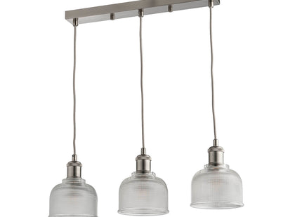 Lyngate 3 Light Industrial Diner Bar Pendant With Holophane Glass Stainless Steel