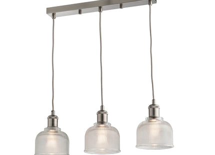 Lyngate 3 Light Industrial Diner Bar Pendant With Holophane Glass Stainless Steel