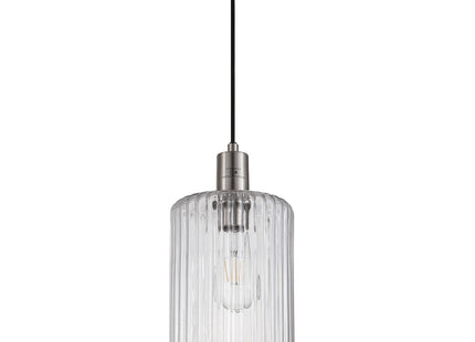 Holt 1 Light Fluted Glass Pendant Stainless Steel Ceiling Light