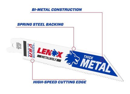 Lenox Metalwolf Wave Edge Reciprocating Saw Blade 152 X 19 X 0.9mm 14 Tpi (Pack 5)