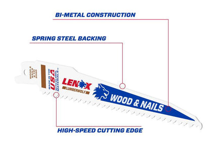 Lenox Lumberwolf Reciprocating Saw Blade 152 X 19 X 1.3mm 6 Tpi (Pack 5)