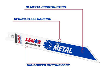 Lenox Metalwolf Wave Edge Reciprocating Saw Blade 203 X 19 X 0.9mm 24 Tpi (Pack 5)