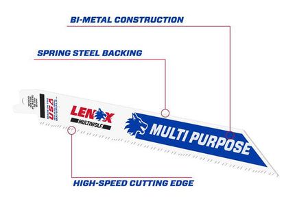 Lenox Multiwolf Wave Edge Reciprocating Saw Blade 203 X 19 X 1.3mm 10 Tpi (Pack 25)