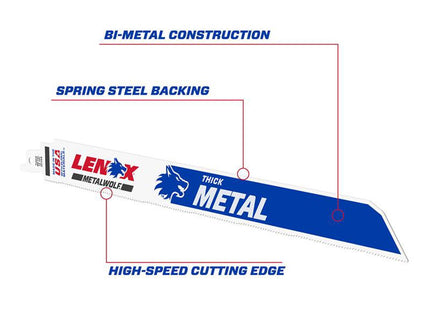 Lenox Metalwolf Wave Edge Reciprocating Saw Blade 305 X 25 X 1.07mm 14 Tpi (Pack 25)