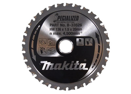 Makita B-33526 Specialized for Metal Cutting Saw Blade 136 x 20mm x 30T MAKB33526