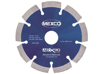 Mexco Abrasive Materials X90 Grade Diamond Blade 115 X 22Mm