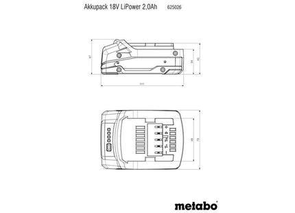 Metabo Lipower Battery Pack 18V 2.0Ah Li-Ion
