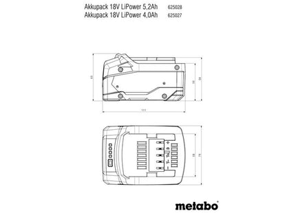 Metabo Lipower Battery Pack 18V 5.2Ah Li-Ion