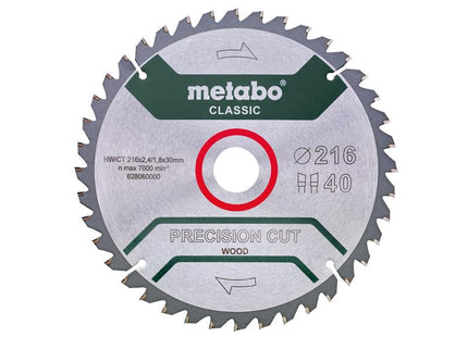 Metabo Precision Cut Wood Circular Saw Blade 216 x 30mm x 40T