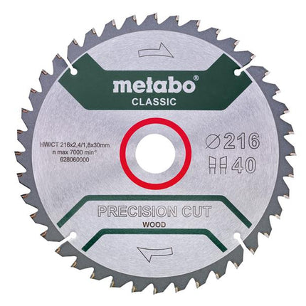 Metabo Precision Cut Wood Circular Saw Blade 216 x 30mm x 40T