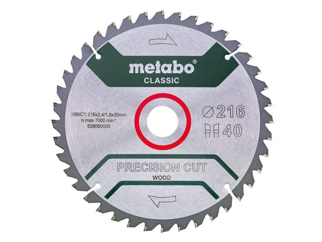 Metabo Precision Cut Wood Circular Saw Blade 216 x 30mm x 40T